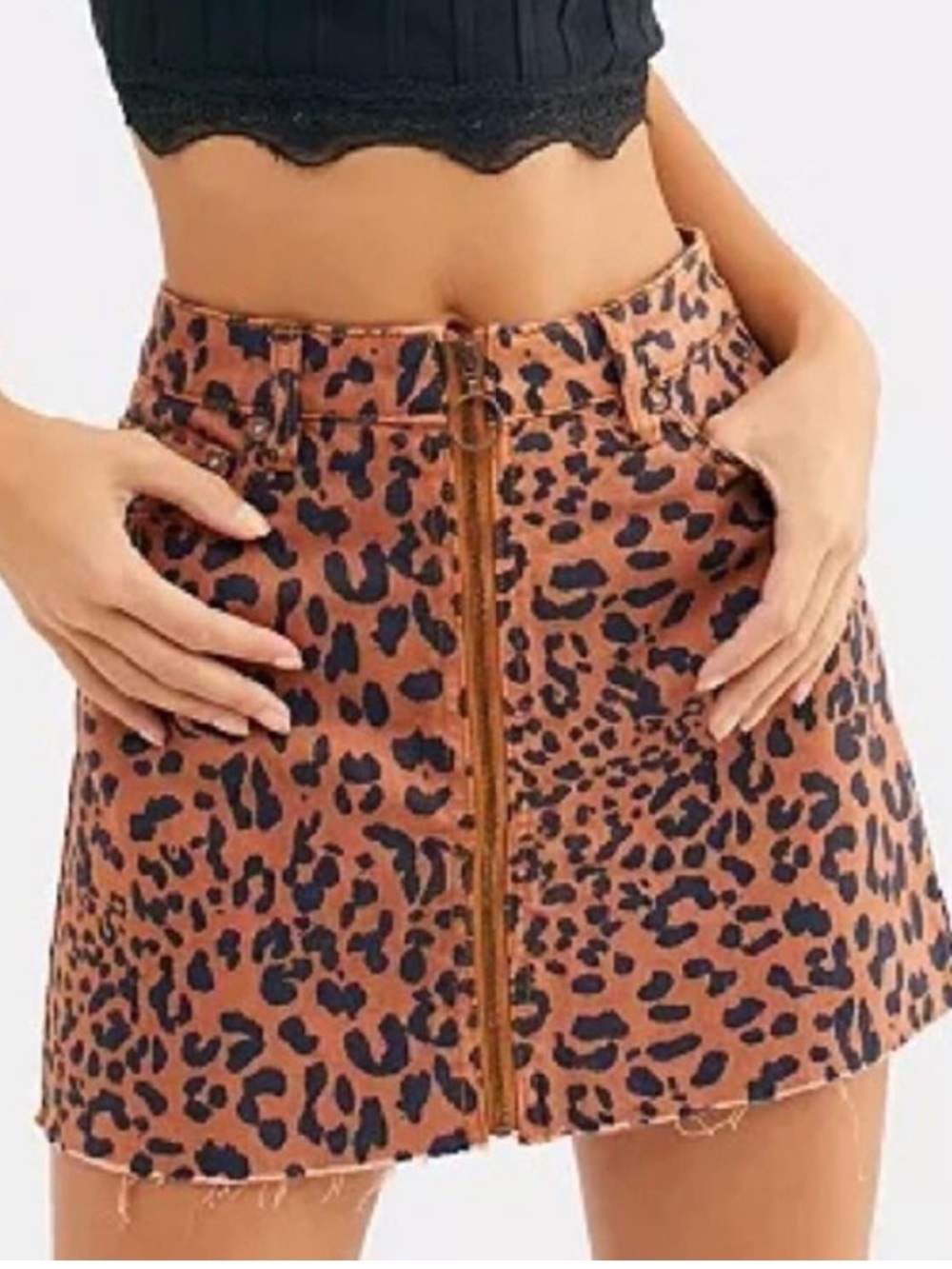 NWT Free People We The Free Zip It Up Leopard animal print Denim Mini Skirt